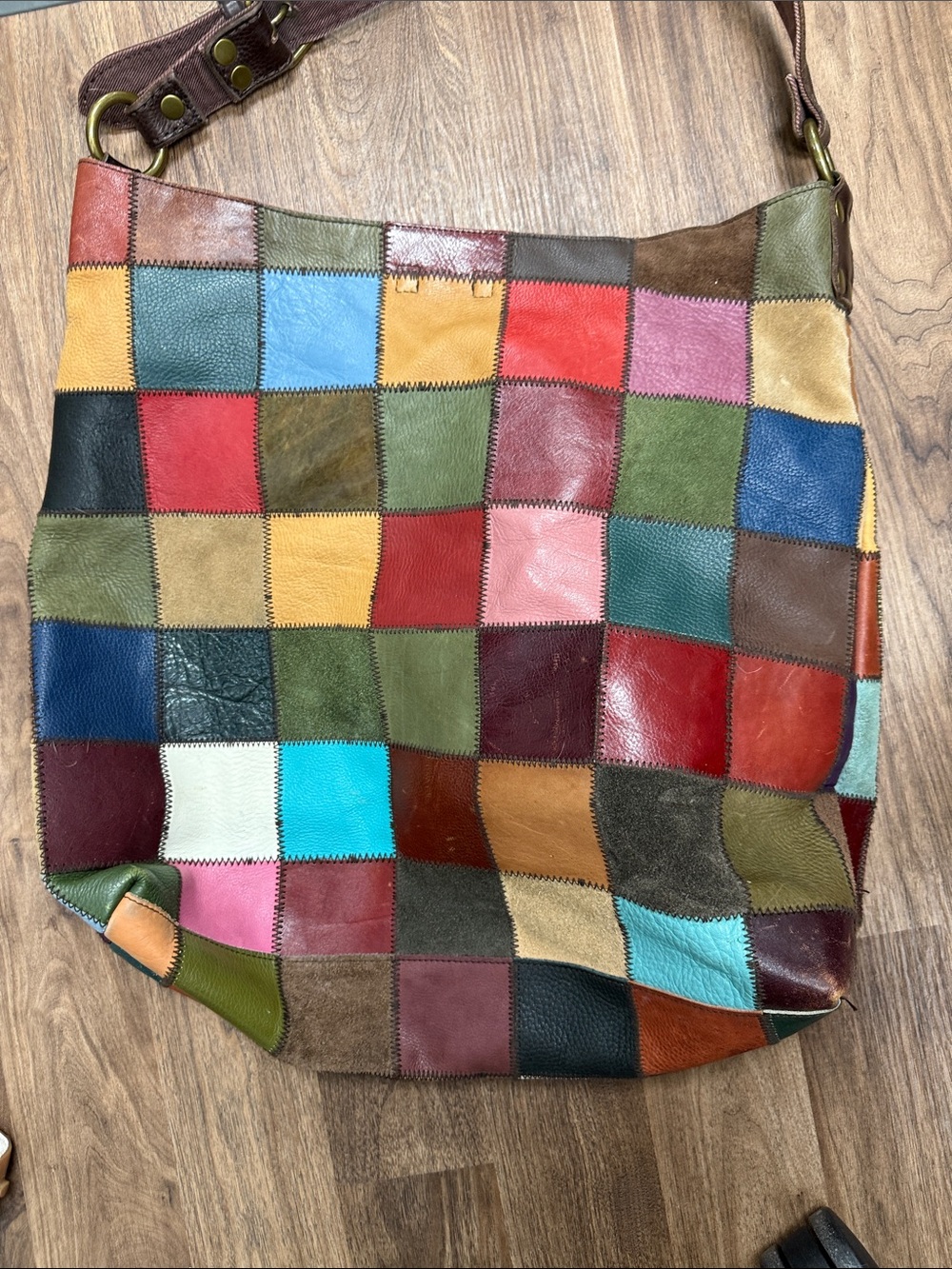 Lucky Brand XL Patchwork Leather Hobo Bag - Multicolor Red/Green/Blue/Brown - Picture 15 of 15